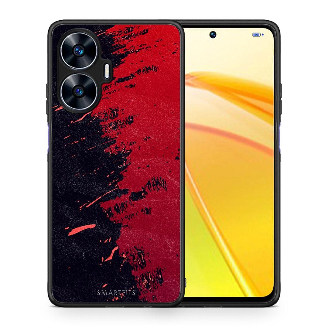 Θήκη Realme C55 Dual Red Paint από τη Smartfits με σχέδιο στο πίσω μέρος και μαύρο περίβλημα | Realme C55 Dual Red Paint Case with Colorful Back and Black Bezels