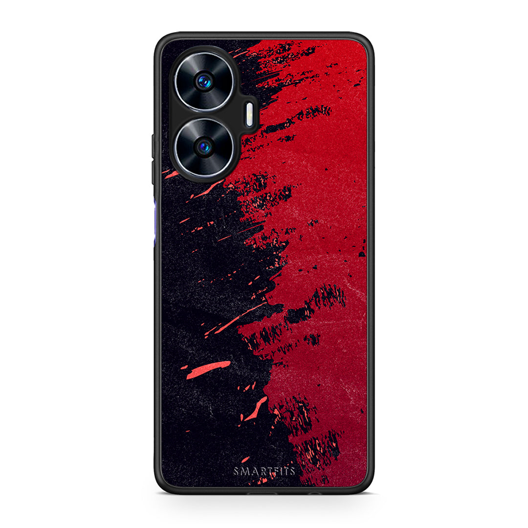 Θήκη Realme C55 Dual Red Paint από τη Smartfits με σχέδιο στο πίσω μέρος και μαύρο περίβλημα | Realme C55 Dual Red Paint Case with Colorful Back and Black Bezels