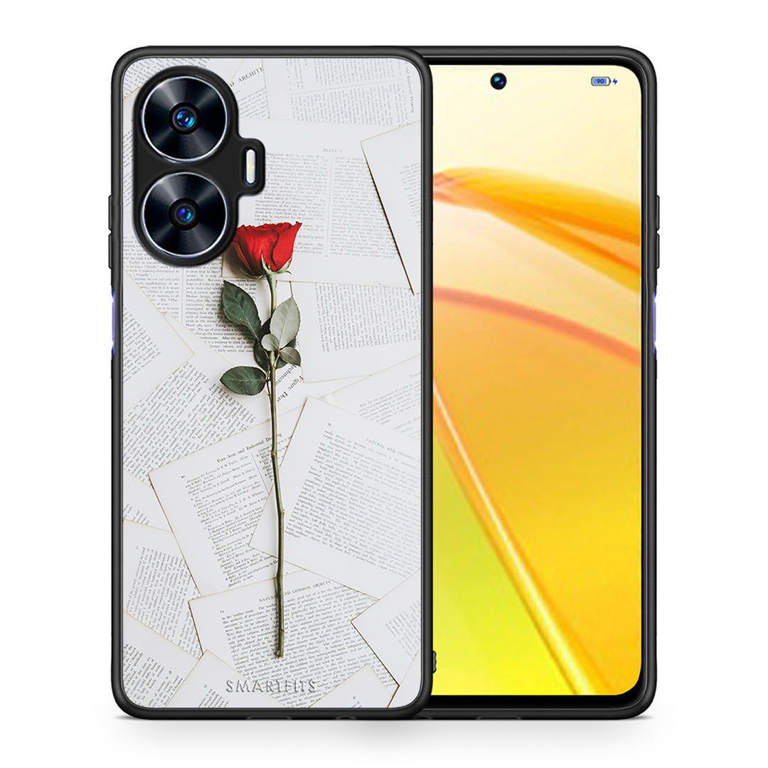 Θήκη Realme C55 Dual Red Rose από τη Smartfits με σχέδιο στο πίσω μέρος και μαύρο περίβλημα | Realme C55 Dual Red Rose Case with Colorful Back and Black Bezels