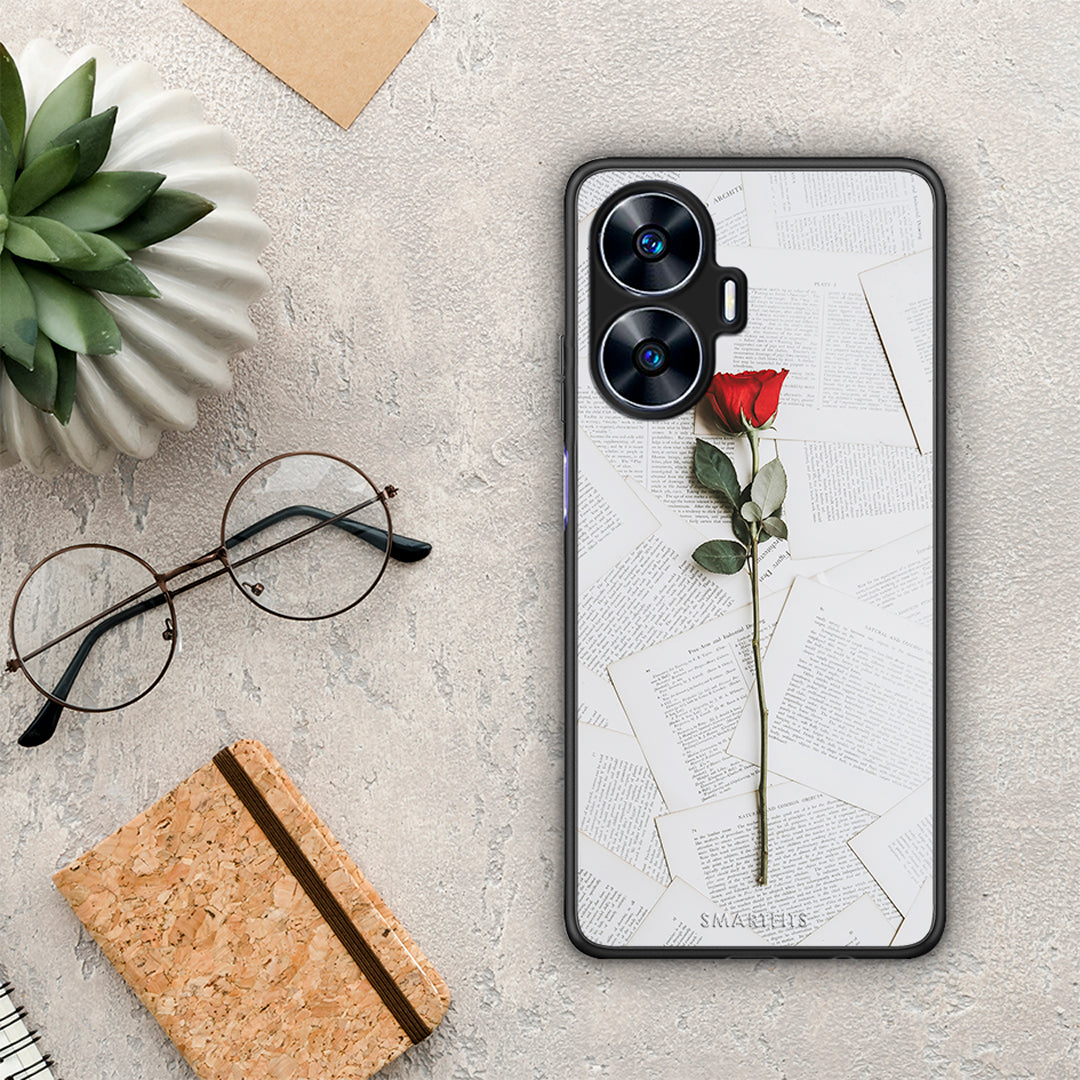 Θήκη Realme C55 Dual Red Rose από τη Smartfits με σχέδιο στο πίσω μέρος και μαύρο περίβλημα | Realme C55 Dual Red Rose Case with Colorful Back and Black Bezels