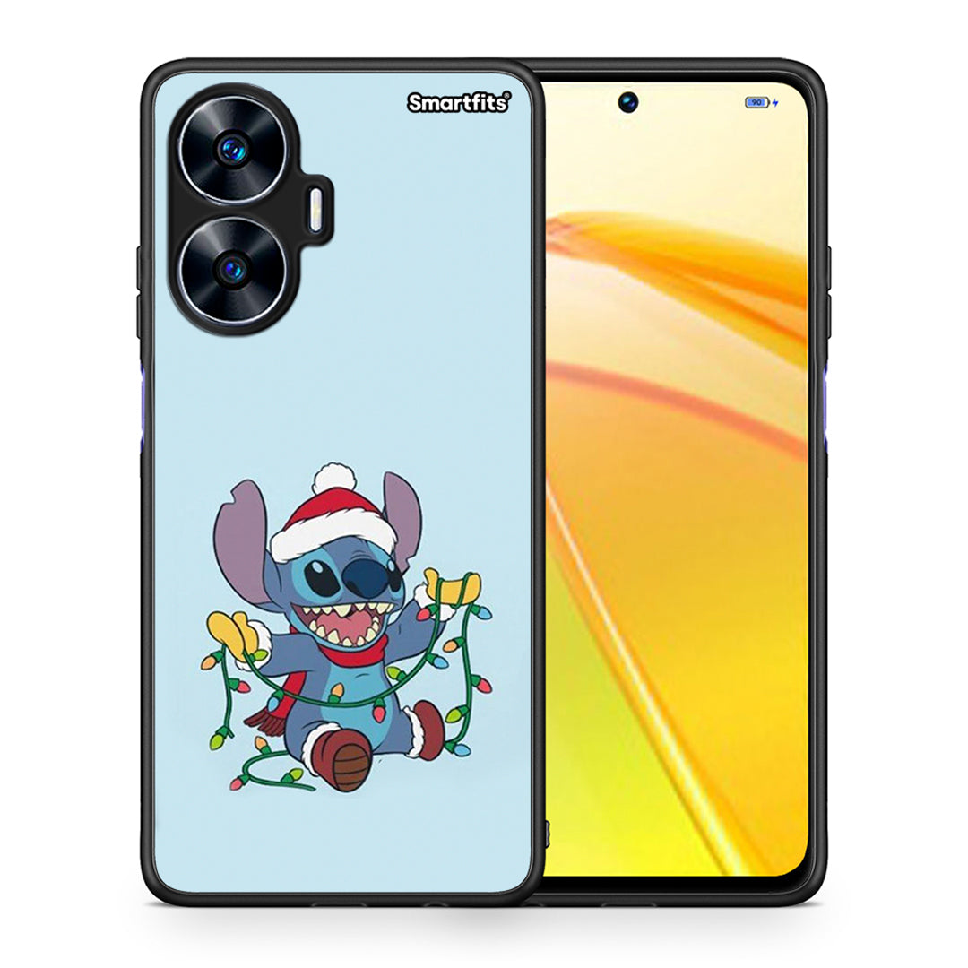 Θήκη Realme C55 Dual Santa Stich από τη Smartfits με σχέδιο στο πίσω μέρος και μαύρο περίβλημα | Realme C55 Dual Santa Stich Case with Colorful Back and Black Bezels