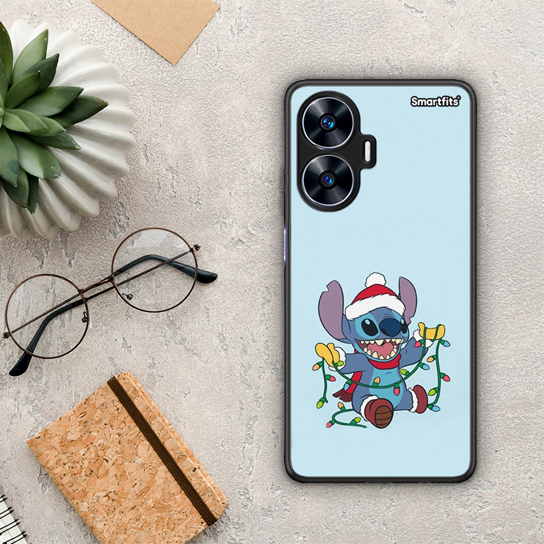 Θήκη Realme C55 Dual Santa Stich από τη Smartfits με σχέδιο στο πίσω μέρος και μαύρο περίβλημα | Realme C55 Dual Santa Stich Case with Colorful Back and Black Bezels