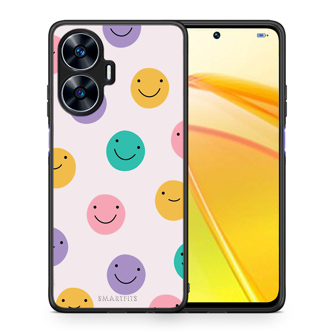 Θήκη Realme C55 Dual Smiley Faces από τη Smartfits με σχέδιο στο πίσω μέρος και μαύρο περίβλημα | Realme C55 Dual Smiley Faces Case with Colorful Back and Black Bezels