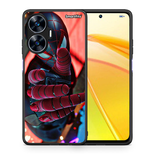 Θήκη Realme C55 Dual Spider Hand από τη Smartfits με σχέδιο στο πίσω μέρος και μαύρο περίβλημα | Realme C55 Dual Spider Hand Case with Colorful Back and Black Bezels