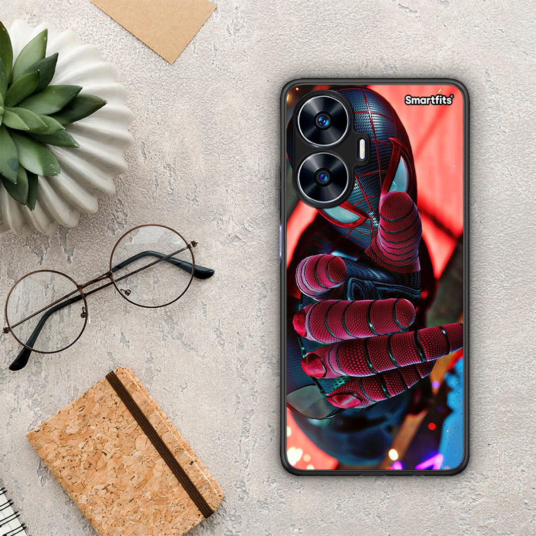 Θήκη Realme C55 Dual Spider Hand από τη Smartfits με σχέδιο στο πίσω μέρος και μαύρο περίβλημα | Realme C55 Dual Spider Hand Case with Colorful Back and Black Bezels