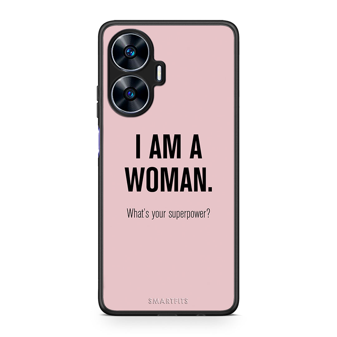 Θήκη Realme C55 Dual Superpower Woman από τη Smartfits με σχέδιο στο πίσω μέρος και μαύρο περίβλημα | Realme C55 Dual Superpower Woman Case with Colorful Back and Black Bezels