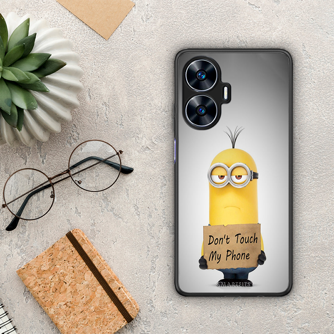 Θήκη Realme C55 Dual Text Minion από τη Smartfits με σχέδιο στο πίσω μέρος και μαύρο περίβλημα | Realme C55 Dual Text Minion Case with Colorful Back and Black Bezels