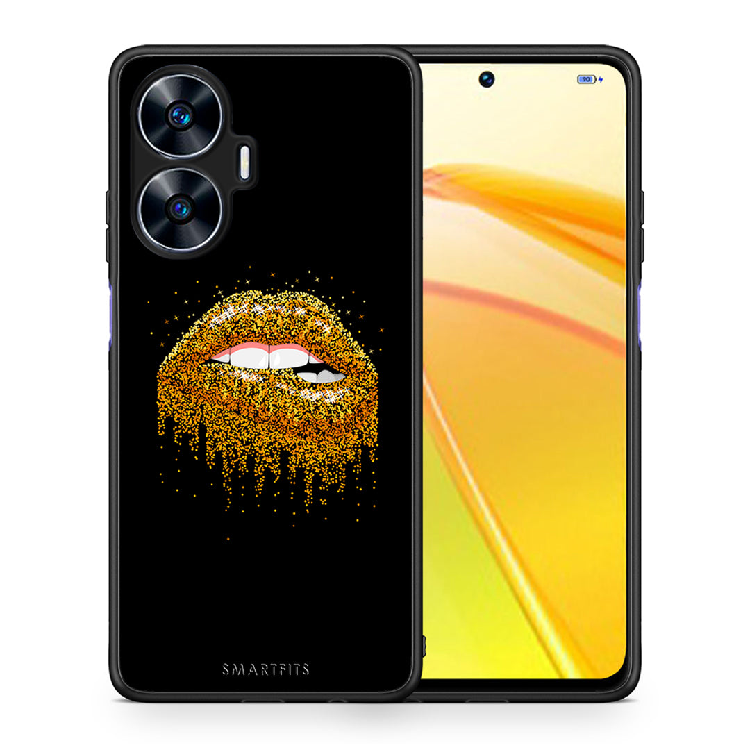 Θήκη Realme C55 Dual Valentine Golden από τη Smartfits με σχέδιο στο πίσω μέρος και μαύρο περίβλημα | Realme C55 Dual Valentine Golden Case with Colorful Back and Black Bezels