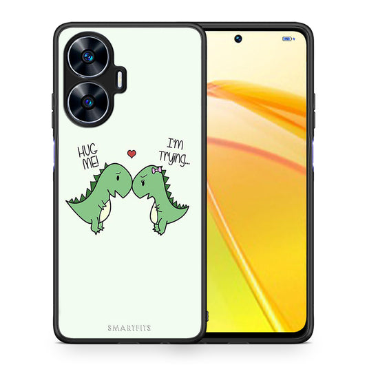 Θήκη Realme C55 Dual Valentine Rex από τη Smartfits με σχέδιο στο πίσω μέρος και μαύρο περίβλημα | Realme C55 Dual Valentine Rex Case with Colorful Back and Black Bezels