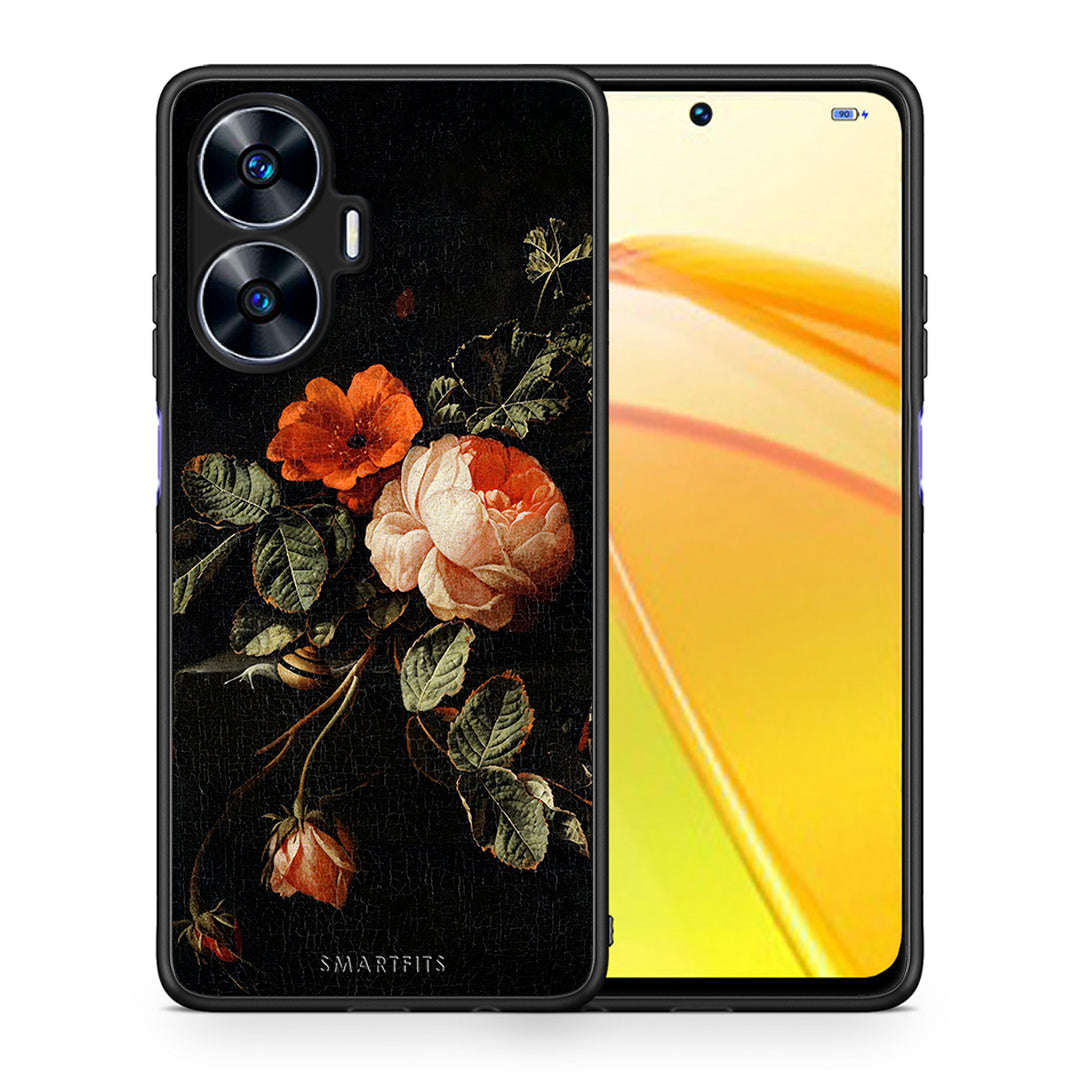 Θήκη Realme C55 Dual Vintage Roses από τη Smartfits με σχέδιο στο πίσω μέρος και μαύρο περίβλημα | Realme C55 Dual Vintage Roses Case with Colorful Back and Black Bezels