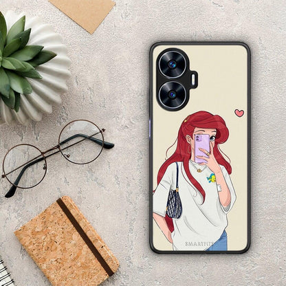 Θήκη Realme C55 Dual Walking Mermaid από τη Smartfits με σχέδιο στο πίσω μέρος και μαύρο περίβλημα | Realme C55 Dual Walking Mermaid Case with Colorful Back and Black Bezels