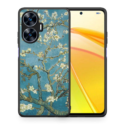 Θήκη Realme C55 Dual White Blossoms από τη Smartfits με σχέδιο στο πίσω μέρος και μαύρο περίβλημα | Realme C55 Dual White Blossoms Case with Colorful Back and Black Bezels