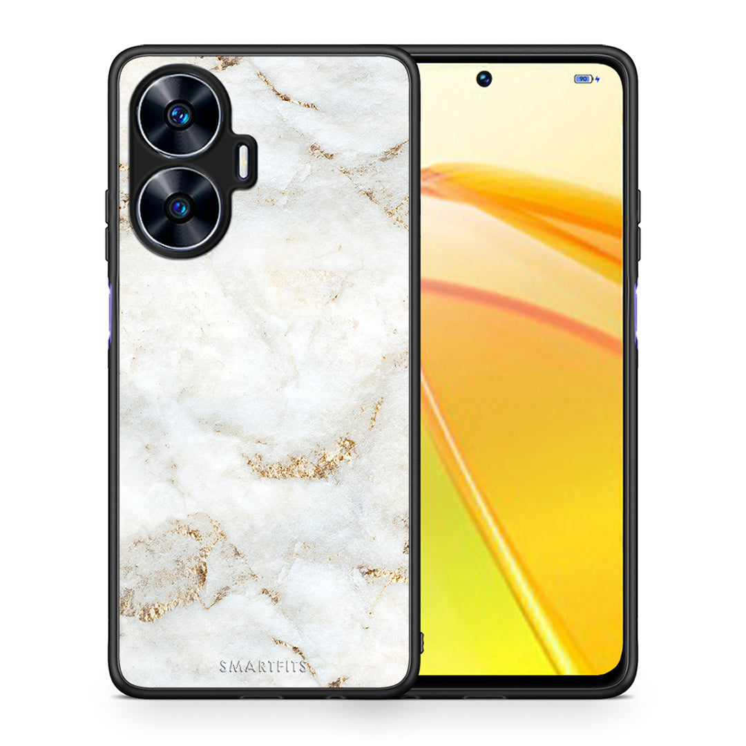 Θήκη Realme C55 Dual White Gold Marble από τη Smartfits με σχέδιο στο πίσω μέρος και μαύρο περίβλημα | Realme C55 Dual White Gold Marble Case with Colorful Back and Black Bezels