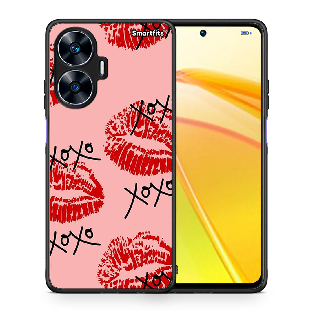 Θήκη Realme C55 Dual XOXO Lips από τη Smartfits με σχέδιο στο πίσω μέρος και μαύρο περίβλημα | Realme C55 Dual XOXO Lips Case with Colorful Back and Black Bezels