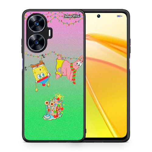 Θήκη Realme C55 Dual Xmas Lights από τη Smartfits με σχέδιο στο πίσω μέρος και μαύρο περίβλημα | Realme C55 Dual Xmas Lights Case with Colorful Back and Black Bezels