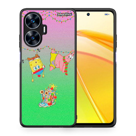 Θήκη Realme C55 Dual Xmas Lights από τη Smartfits με σχέδιο στο πίσω μέρος και μαύρο περίβλημα | Realme C55 Dual Xmas Lights Case with Colorful Back and Black Bezels