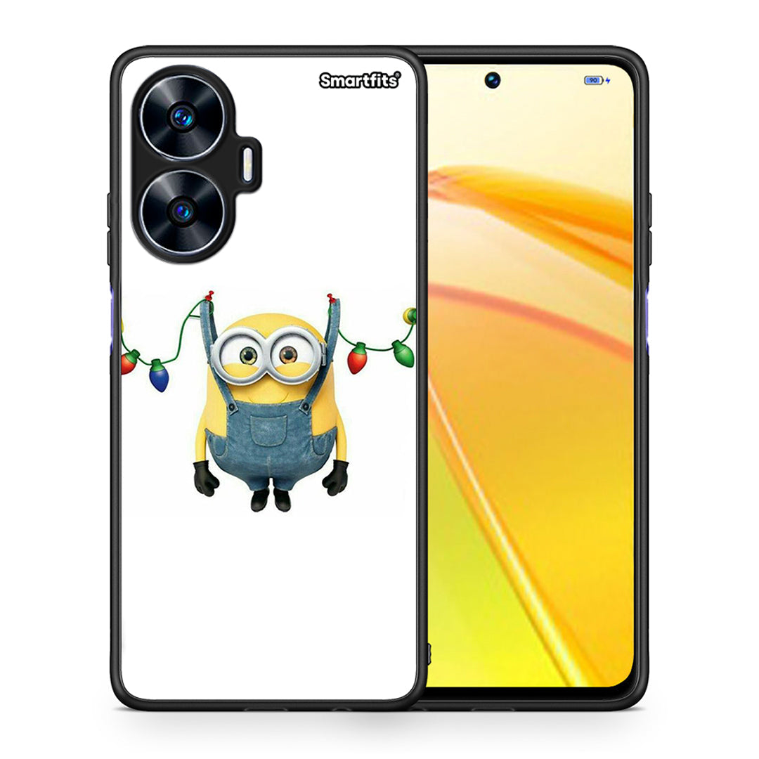 Θήκη Realme C55 Dual Xmas Minion Lights από τη Smartfits με σχέδιο στο πίσω μέρος και μαύρο περίβλημα | Realme C55 Dual Xmas Minion Lights Case with Colorful Back and Black Bezels