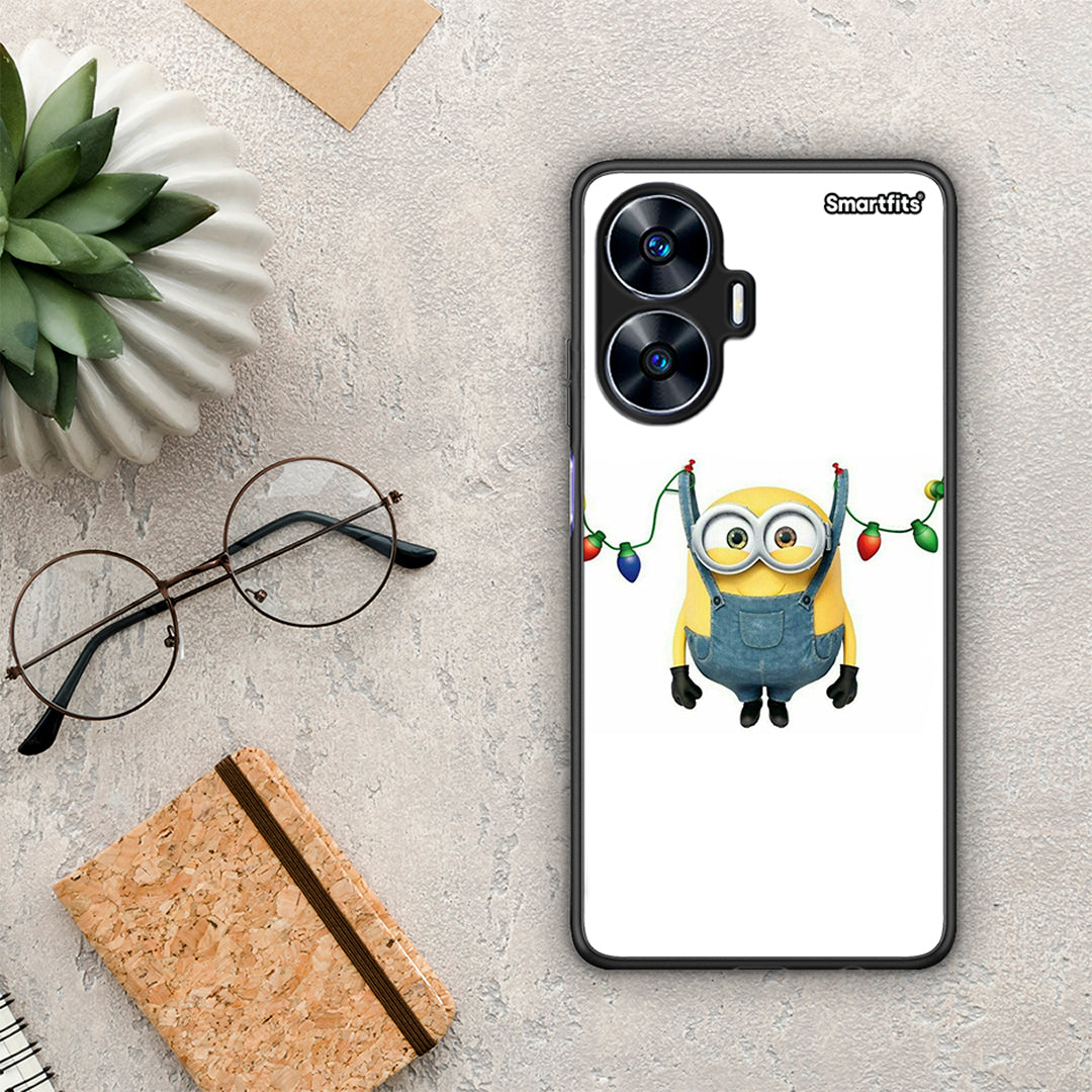 Θήκη Realme C55 Dual Xmas Minion Lights από τη Smartfits με σχέδιο στο πίσω μέρος και μαύρο περίβλημα | Realme C55 Dual Xmas Minion Lights Case with Colorful Back and Black Bezels