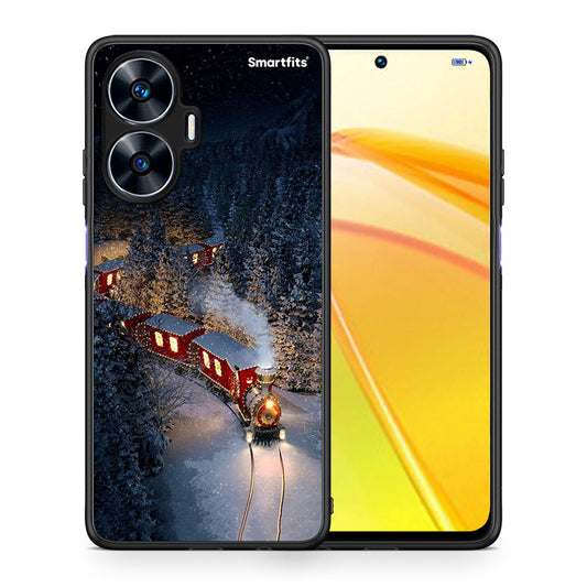 Θήκη Realme C55 Dual Xmas Train από τη Smartfits με σχέδιο στο πίσω μέρος και μαύρο περίβλημα | Realme C55 Dual Xmas Train Case with Colorful Back and Black Bezels