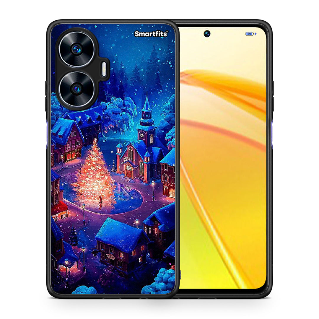 Θήκη Realme C55 Dual Xmas Village από τη Smartfits με σχέδιο στο πίσω μέρος και μαύρο περίβλημα | Realme C55 Dual Xmas Village Case with Colorful Back and Black Bezels