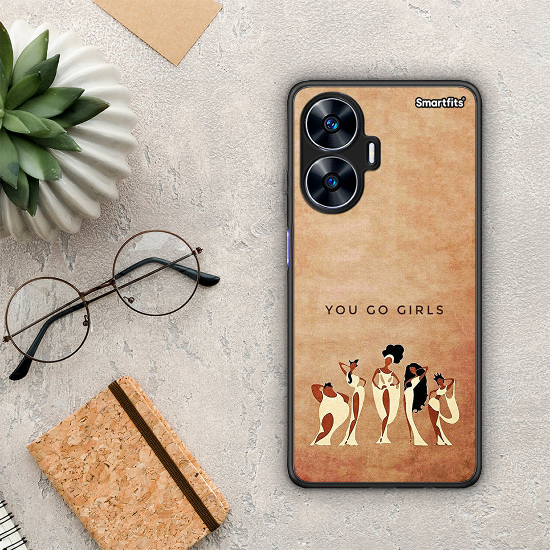 Θήκη Realme C55 Dual You Go Girl από τη Smartfits με σχέδιο στο πίσω μέρος και μαύρο περίβλημα | Realme C55 Dual You Go Girl Case with Colorful Back and Black Bezels
