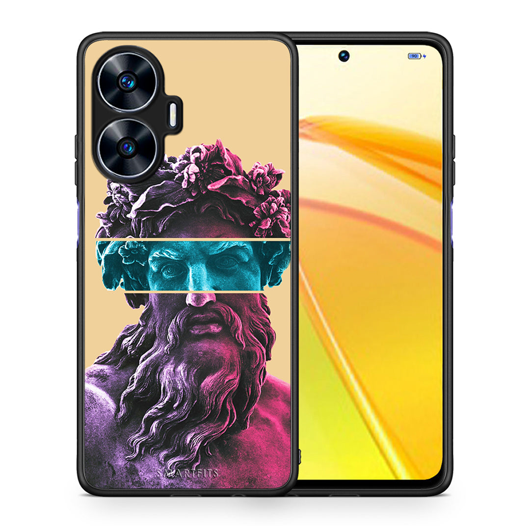 Θήκη Realme C55 Dual Zeus Art από τη Smartfits με σχέδιο στο πίσω μέρος και μαύρο περίβλημα | Realme C55 Dual Zeus Art Case with Colorful Back and Black Bezels