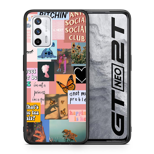 Θήκη Αγίου Βαλεντίνου Realme GT Collage Bitchin από τη Smartfits με σχέδιο στο πίσω μέρος και μαύρο περίβλημα | Realme GT Collage Bitchin case with colorful back and black bezels