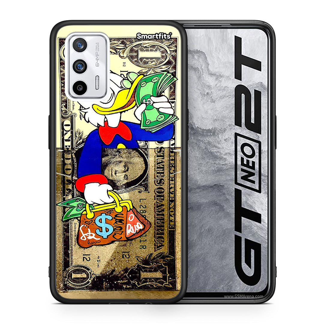 Θήκη Realme GT Duck Money από τη Smartfits με σχέδιο στο πίσω μέρος και μαύρο περίβλημα | Realme GT Duck Money case with colorful back and black bezels
