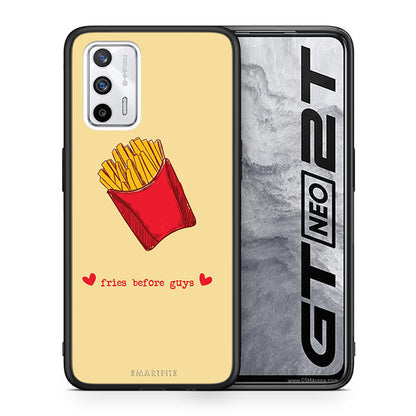 Θήκη Αγίου Βαλεντίνου Realme GT Fries Before Guys από τη Smartfits με σχέδιο στο πίσω μέρος και μαύρο περίβλημα | Realme GT Fries Before Guys case with colorful back and black bezels