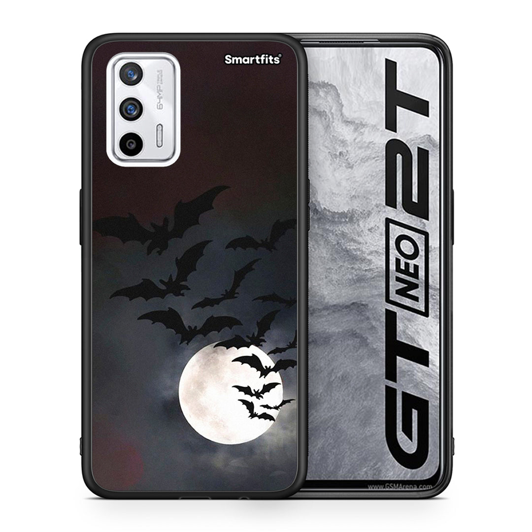 Θήκη Realme GT Halloween Bat Night από τη Smartfits με σχέδιο στο πίσω μέρος και μαύρο περίβλημα | Realme GT Halloween Bat Night case with colorful back and black bezels