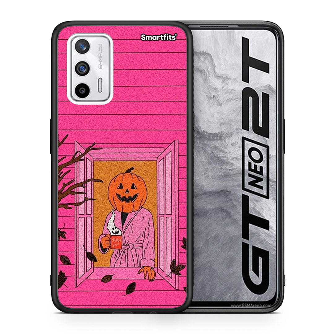 Θήκη Realme GT Halloween Pumpkin Lady από τη Smartfits με σχέδιο στο πίσω μέρος και μαύρο περίβλημα | Realme GT Halloween Pumpkin Lady case with colorful back and black bezels