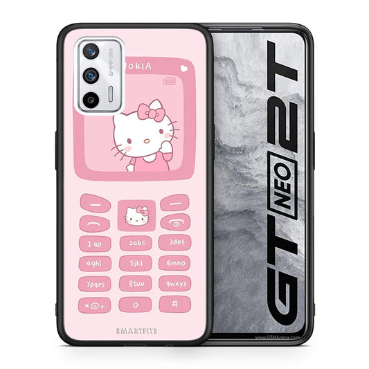 Θήκη Αγίου Βαλεντίνου Realme GT Hello Kitten από τη Smartfits με σχέδιο στο πίσω μέρος και μαύρο περίβλημα | Realme GT Hello Kitten case with colorful back and black bezels