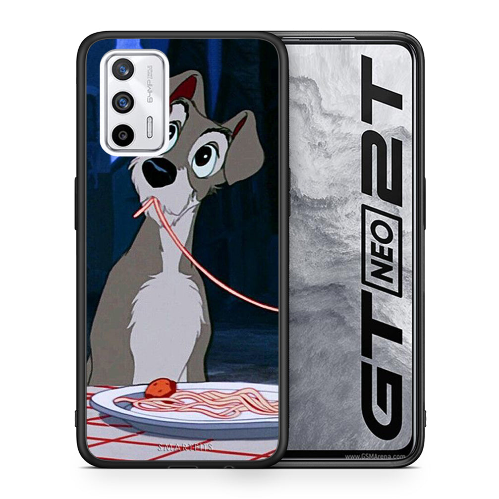 Θήκη Αγίου Βαλεντίνου Realme GT Lady And Tramp 1 από τη Smartfits με σχέδιο στο πίσω μέρος και μαύρο περίβλημα | Realme GT Lady And Tramp 1 case with colorful back and black bezels