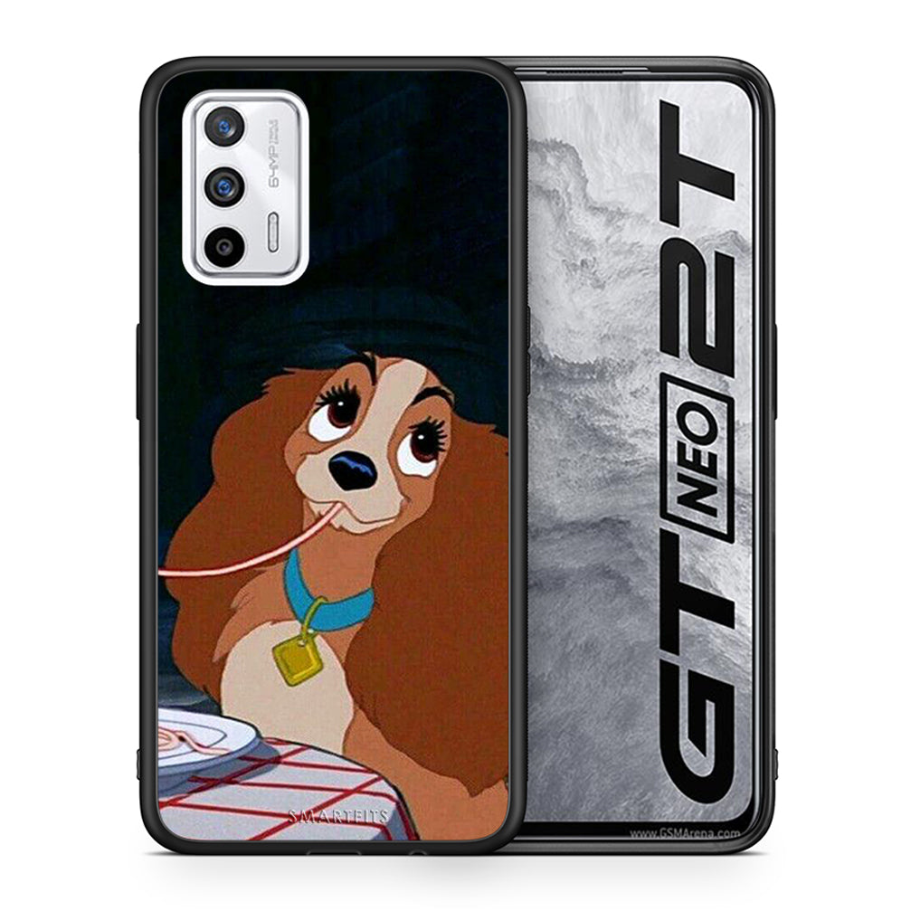 Θήκη Αγίου Βαλεντίνου Realme GT Lady And Tramp 2 από τη Smartfits με σχέδιο στο πίσω μέρος και μαύρο περίβλημα | Realme GT Lady And Tramp 2 case with colorful back and black bezels