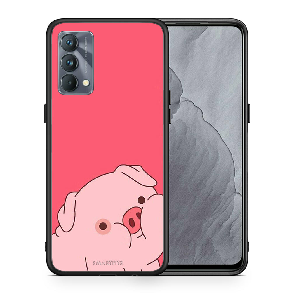 Θήκη Αγίου Βαλεντίνου Realme GT Master Pig Love 1 από τη Smartfits με σχέδιο στο πίσω μέρος και μαύρο περίβλημα | Realme GT Master Pig Love 1 case with colorful back and black bezels
