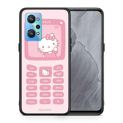 Θήκη Αγίου Βαλεντίνου Realme GT Neo 2 Hello Kitten από τη Smartfits με σχέδιο στο πίσω μέρος και μαύρο περίβλημα | Realme GT Neo 2 Hello Kitten case with colorful back and black bezels