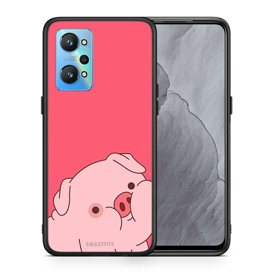 Θήκη Αγίου Βαλεντίνου Realme GT Neo 2 Pig Love 1 από τη Smartfits με σχέδιο στο πίσω μέρος και μαύρο περίβλημα | Realme GT Neo 2 Pig Love 1 case with colorful back and black bezels