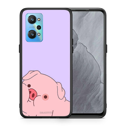 Θήκη Αγίου Βαλεντίνου Realme GT Neo 2 Pig Love 2 από τη Smartfits με σχέδιο στο πίσω μέρος και μαύρο περίβλημα | Realme GT Neo 2 Pig Love 2 case with colorful back and black bezels