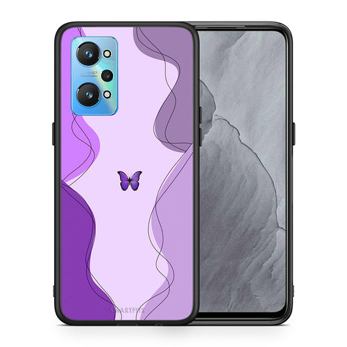 Θήκη Αγίου Βαλεντίνου Realme GT Neo 2 Purple Mariposa από τη Smartfits με σχέδιο στο πίσω μέρος και μαύρο περίβλημα | Realme GT Neo 2 Purple Mariposa case with colorful back and black bezels