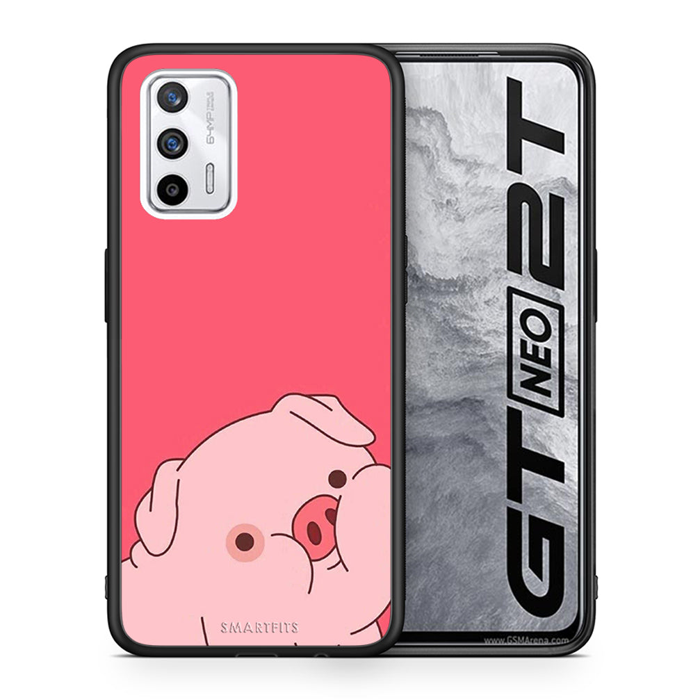 Θήκη Αγίου Βαλεντίνου Realme GT Pig Love 1 από τη Smartfits με σχέδιο στο πίσω μέρος και μαύρο περίβλημα | Realme GT Pig Love 1 case with colorful back and black bezels