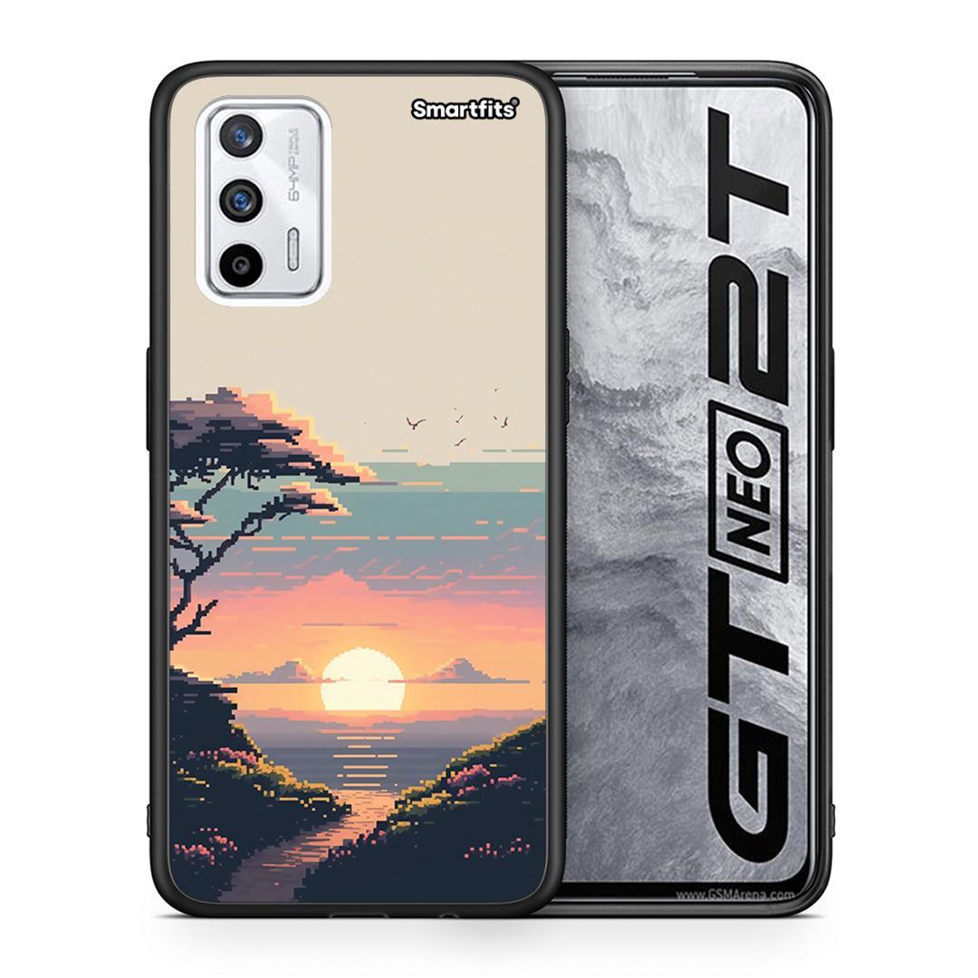 Θήκη Realme GT Pixel Sunset από τη Smartfits με σχέδιο στο πίσω μέρος και μαύρο περίβλημα | Realme GT Pixel Sunset case with colorful back and black bezels