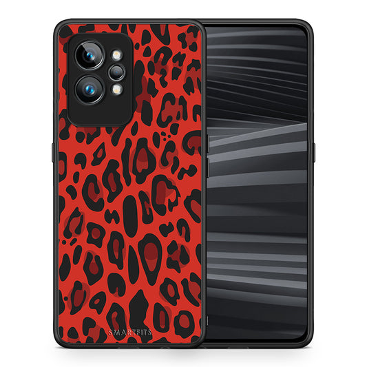 Θήκη Realme GT2 Animal Red Leopard από τη Smartfits με σχέδιο στο πίσω μέρος και μαύρο περίβλημα | Realme GT2 Animal Red Leopard Case with Colorful Back and Black Bezels