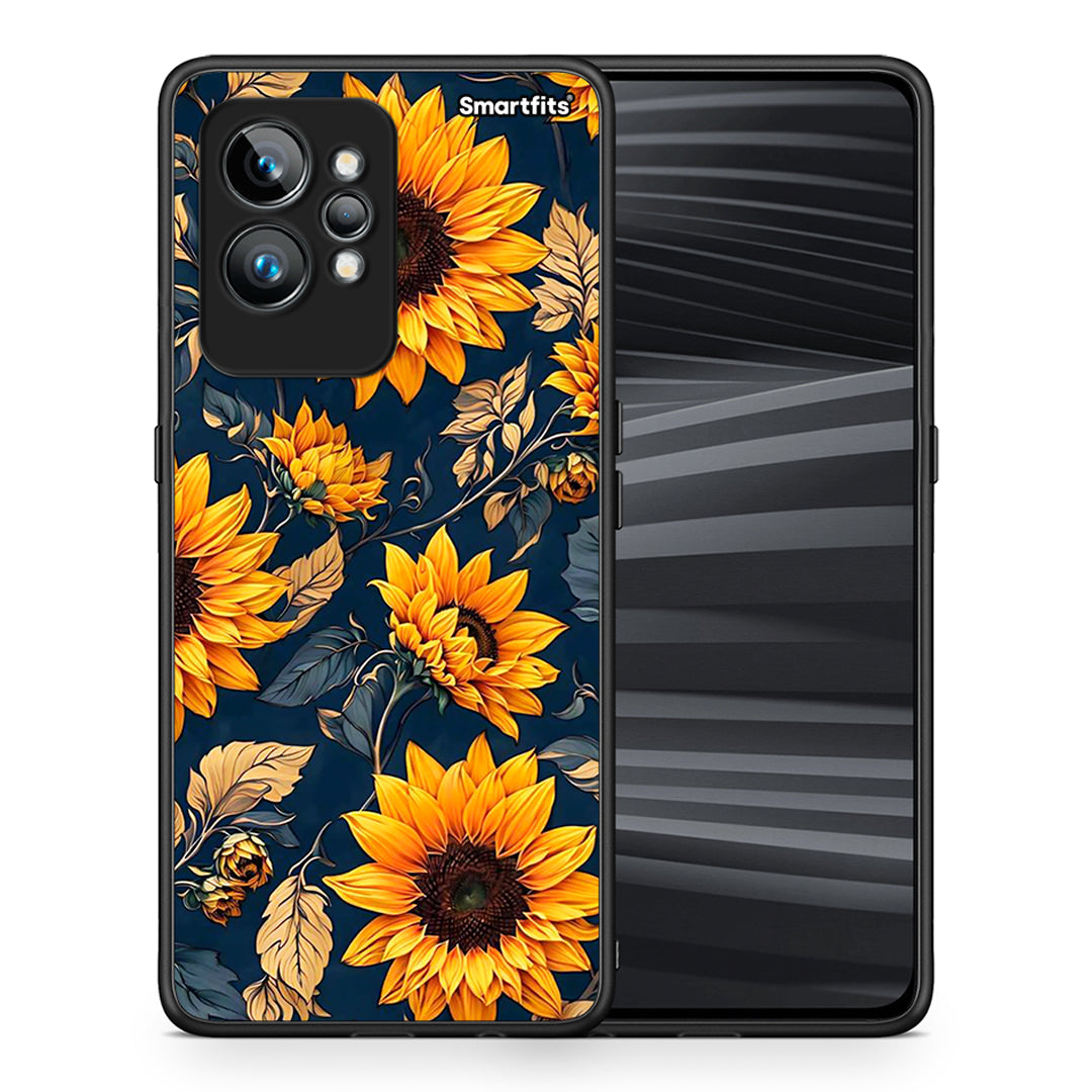 Θήκη Realme GT2 Autumn Sunflowers από τη Smartfits με σχέδιο στο πίσω μέρος και μαύρο περίβλημα | Realme GT2 Autumn Sunflowers Case with Colorful Back and Black Bezels