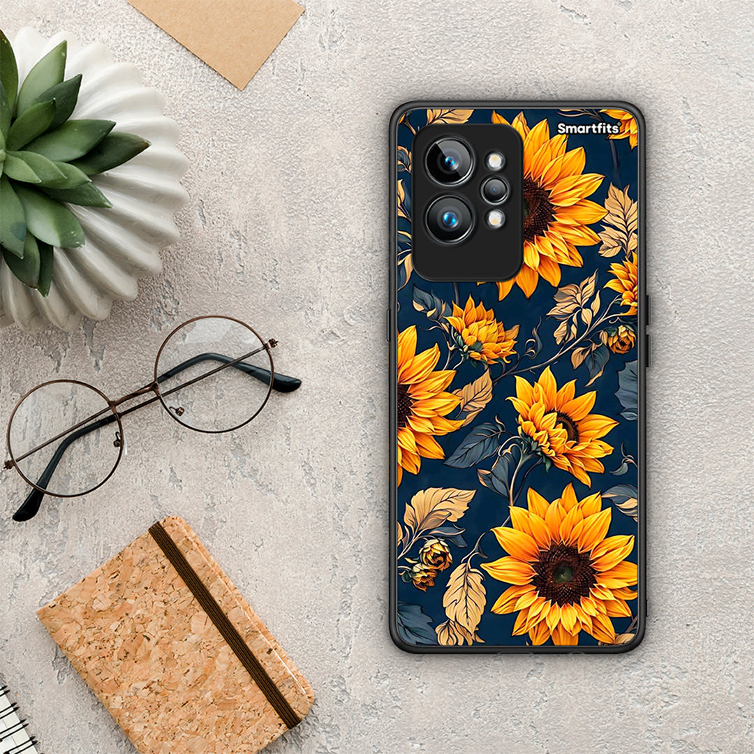 Θήκη Realme GT2 Autumn Sunflowers από τη Smartfits με σχέδιο στο πίσω μέρος και μαύρο περίβλημα | Realme GT2 Autumn Sunflowers Case with Colorful Back and Black Bezels
