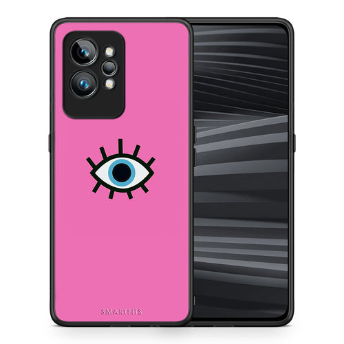 Θήκη Realme GT2 Blue Eye Pink από τη Smartfits με σχέδιο στο πίσω μέρος και μαύρο περίβλημα | Realme GT2 Blue Eye Pink Case with Colorful Back and Black Bezels