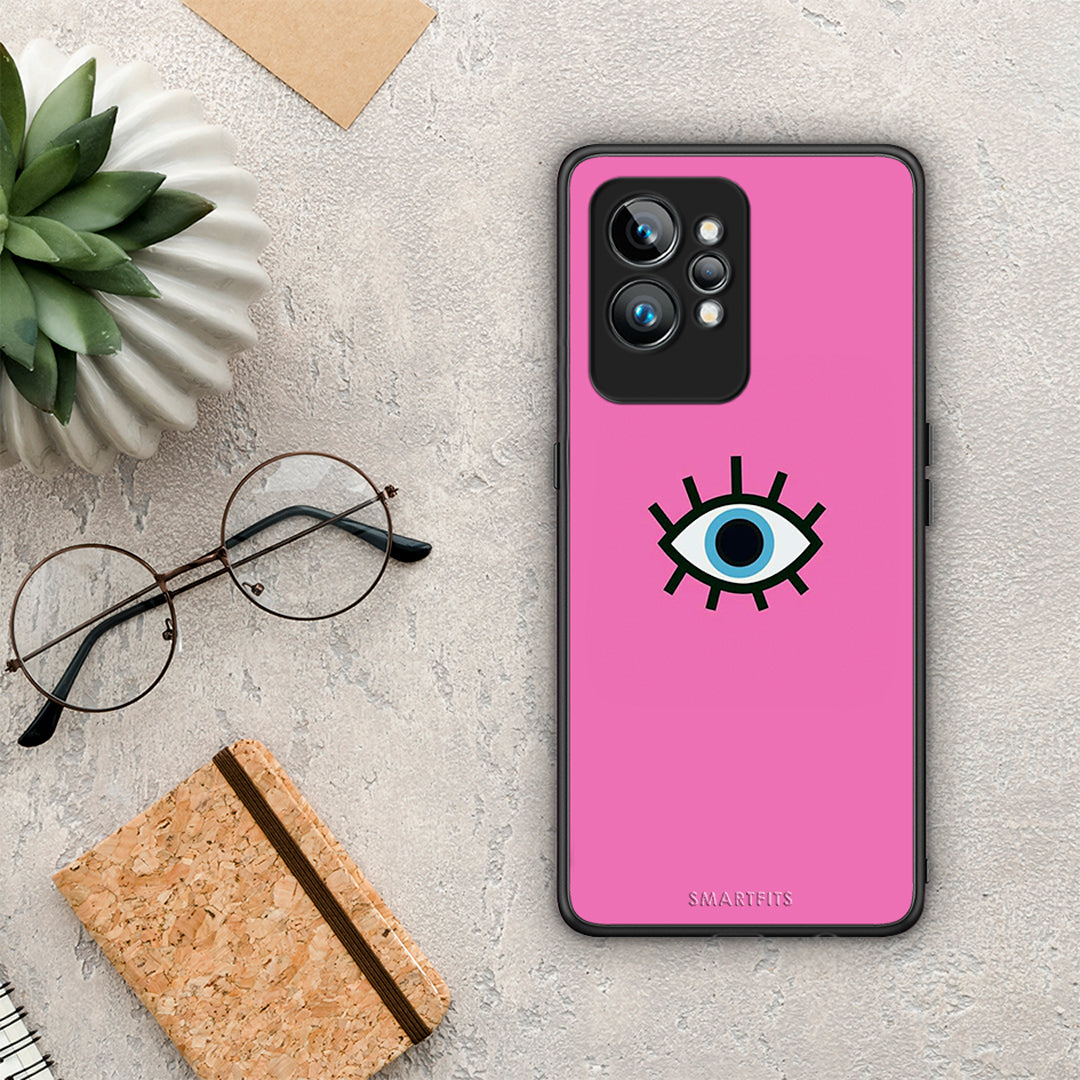 Θήκη Realme GT2 Blue Eye Pink από τη Smartfits με σχέδιο στο πίσω μέρος και μαύρο περίβλημα | Realme GT2 Blue Eye Pink Case with Colorful Back and Black Bezels
