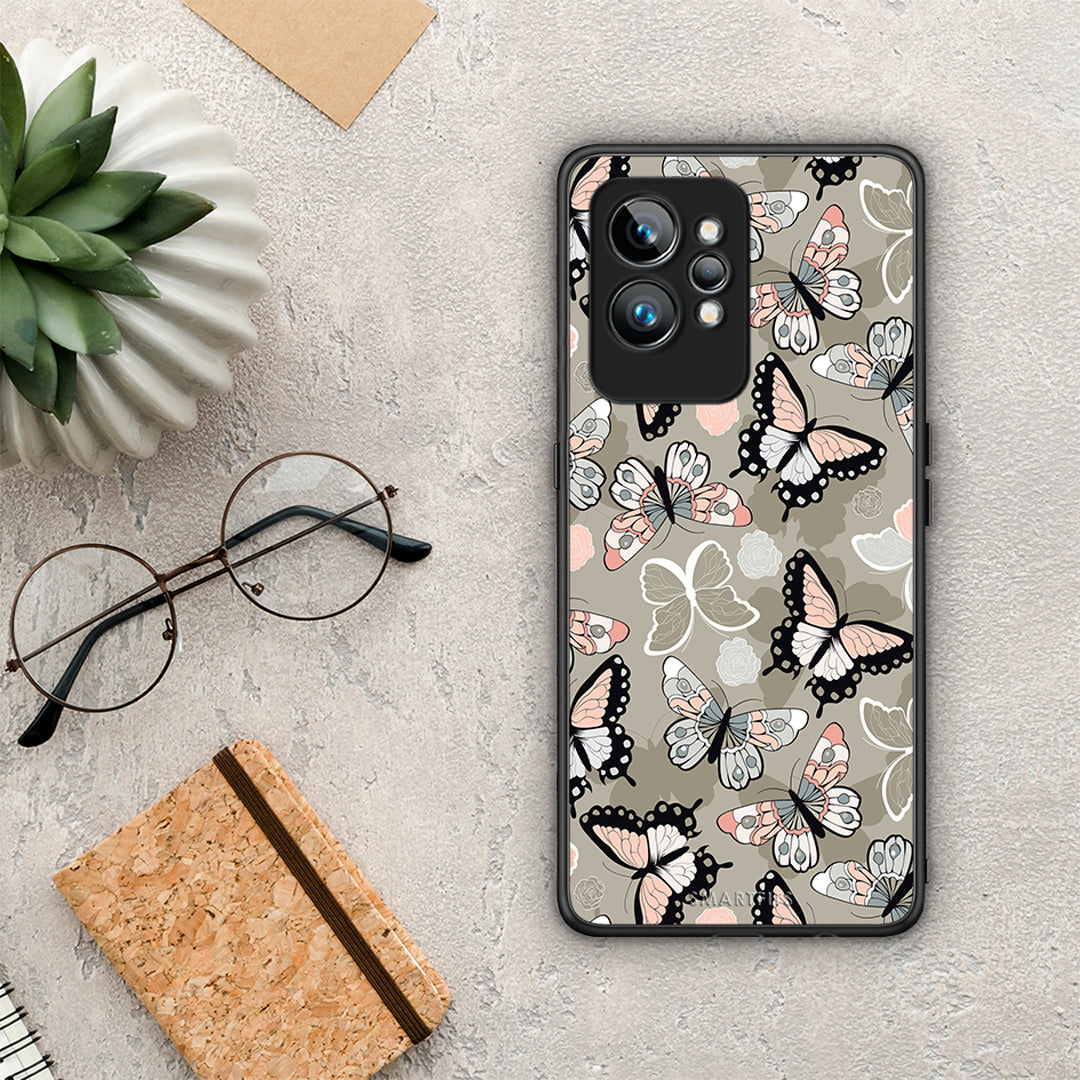 Θήκη Realme GT2 Boho Butterflies από τη Smartfits με σχέδιο στο πίσω μέρος και μαύρο περίβλημα | Realme GT2 Boho Butterflies Case with Colorful Back and Black Bezels