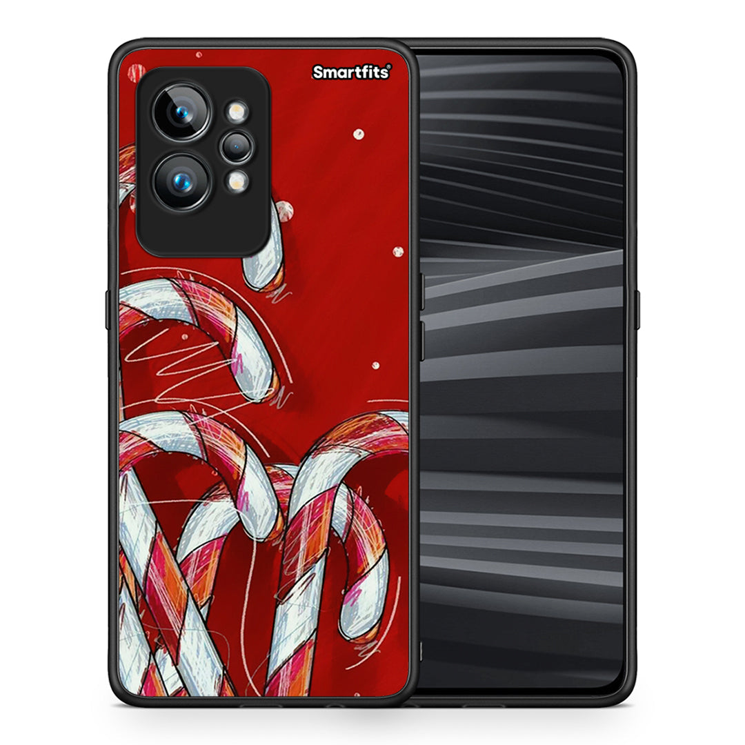 Θήκη Realme GT2 Pro Candy Cane από τη Smartfits με σχέδιο στο πίσω μέρος και μαύρο περίβλημα | Realme GT2 Pro Candy Cane Case with Colorful Back and Black Bezels