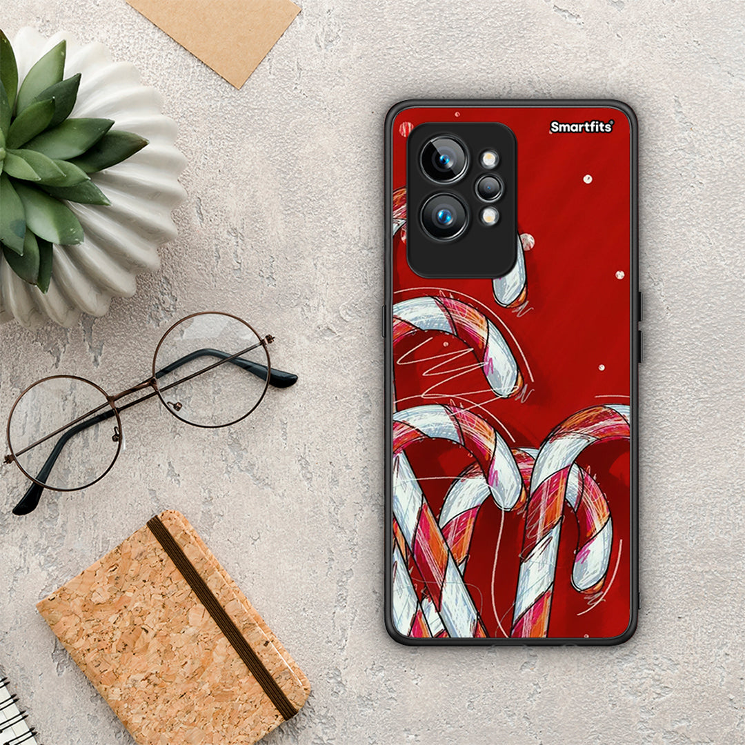 Θήκη Realme GT2 Candy Cane από τη Smartfits με σχέδιο στο πίσω μέρος και μαύρο περίβλημα | Realme GT2 Candy Cane Case with Colorful Back and Black Bezels