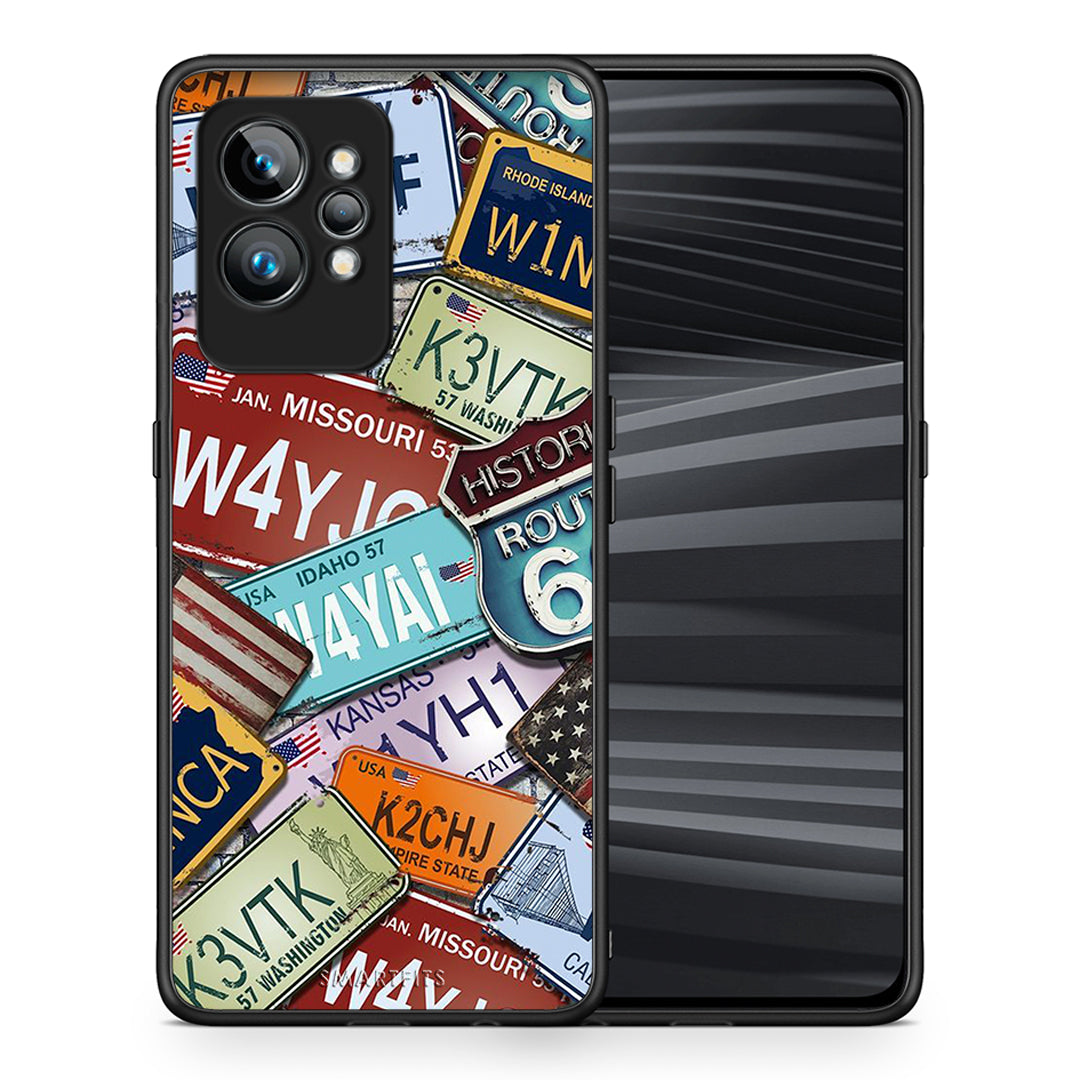 Θήκη Realme GT2 Car Plates από τη Smartfits με σχέδιο στο πίσω μέρος και μαύρο περίβλημα | Realme GT2 Car Plates Case with Colorful Back and Black Bezels